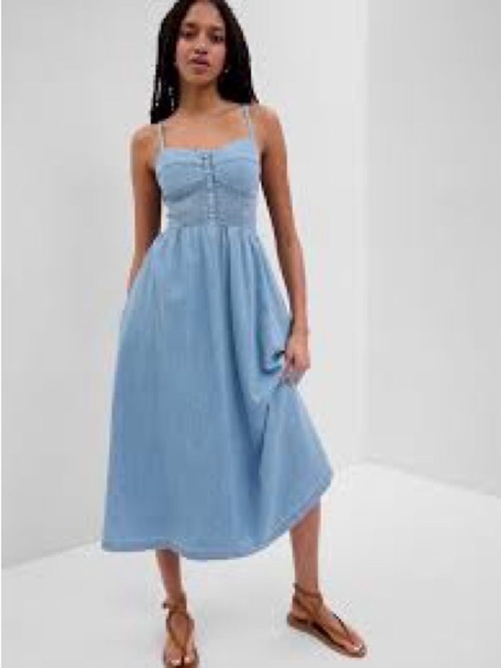 GAP Light Blue Smocked Bodice Midi Dress